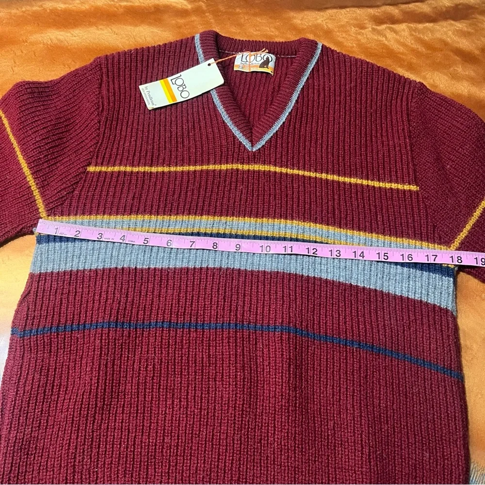 Vintage Pendleton Lobo Wool V-Neck Striped Sweater Medium Made USA new
